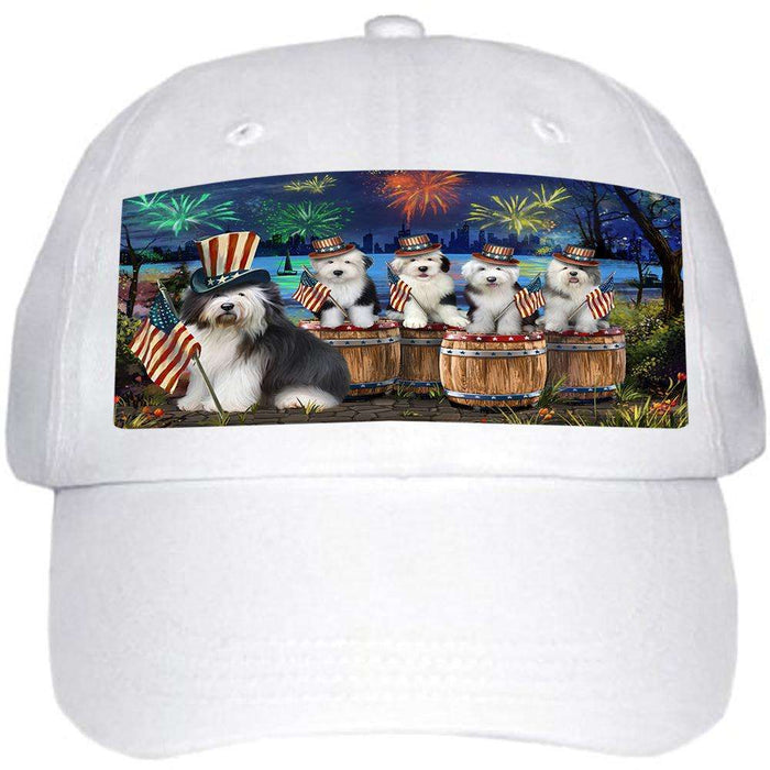 4th of July Independence Day Fireworks Old English Sheepdogs at the Lake Ball Hat Cap HAT56865