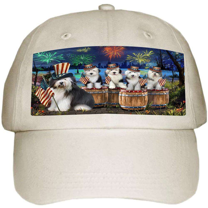4th of July Independence Day Fireworks Old English Sheepdogs at the Lake Ball Hat Cap HAT56865
