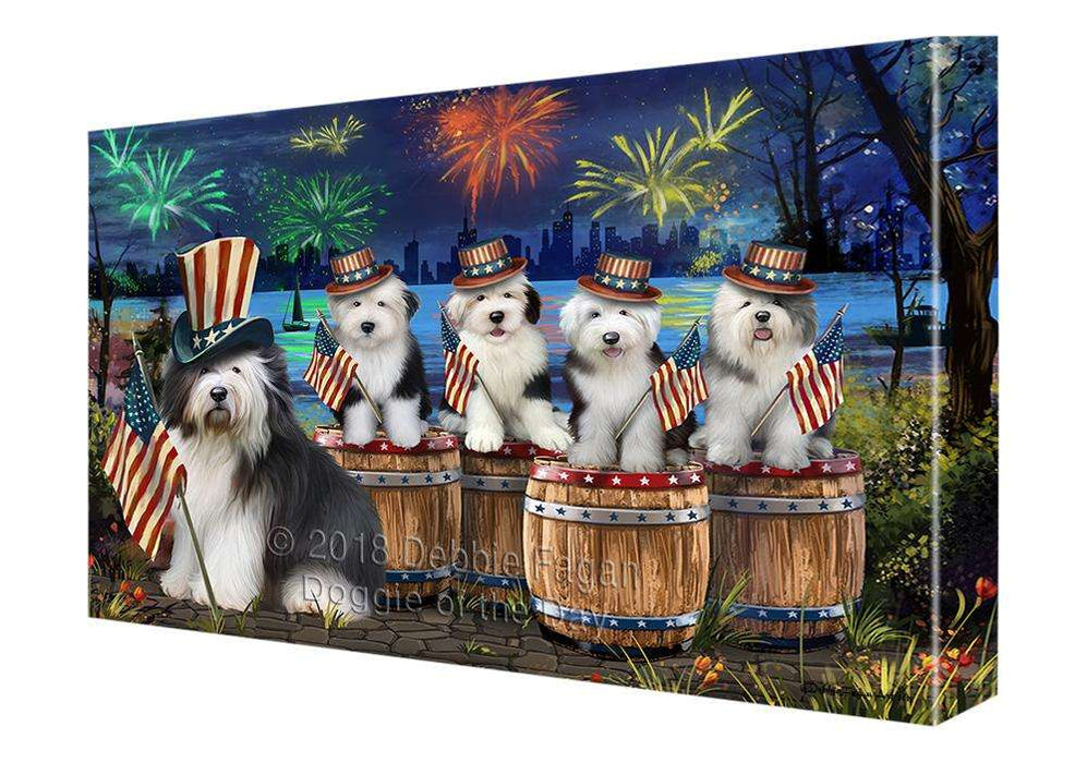4th of July Independence Day Fireworks Old English Sheepdogs at the Lake Canvas Print Wall Art Décor CVS75986