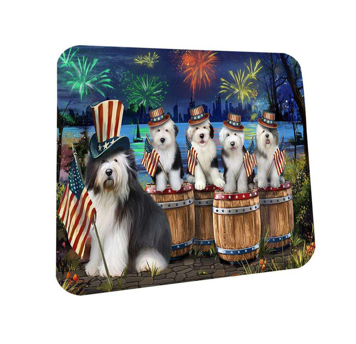 4th of July Independence Day Fireworks Old English Sheepdogs at the Lake Coasters Set of 4 CST51003