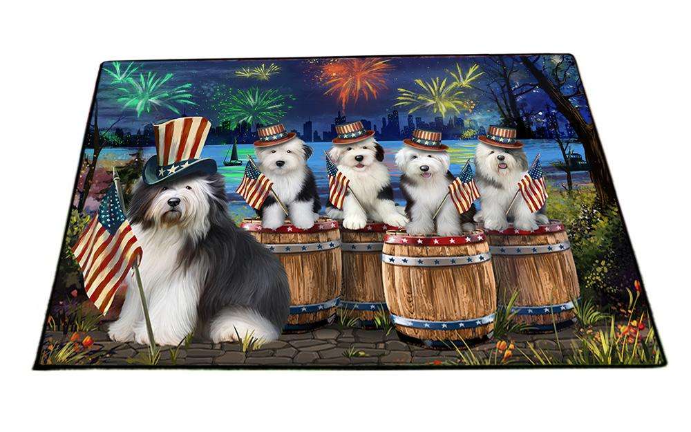 4th of July Independence Day Fireworks Old English Sheepdogs at the Lake Floormat FLMS50958