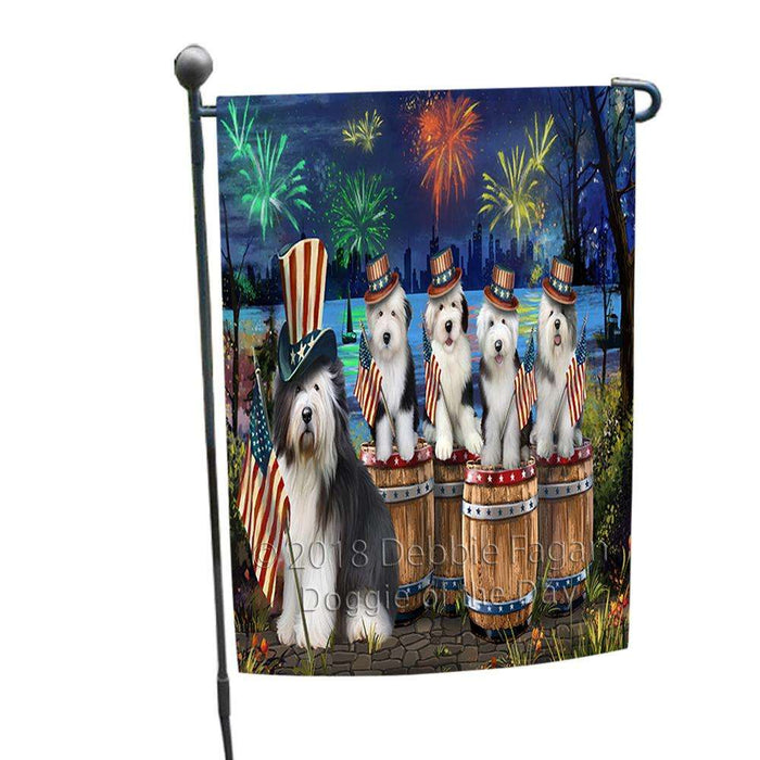 4th of July Independence Day Fireworks Old English Sheepdogs at the Lake Garden Flag GFLG50966