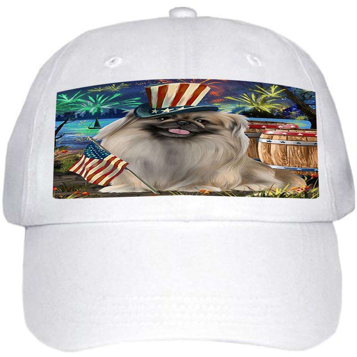 4th of July Independence Day Fireworks Pekingese Dog at the Lake Ball Hat Cap HAT57312