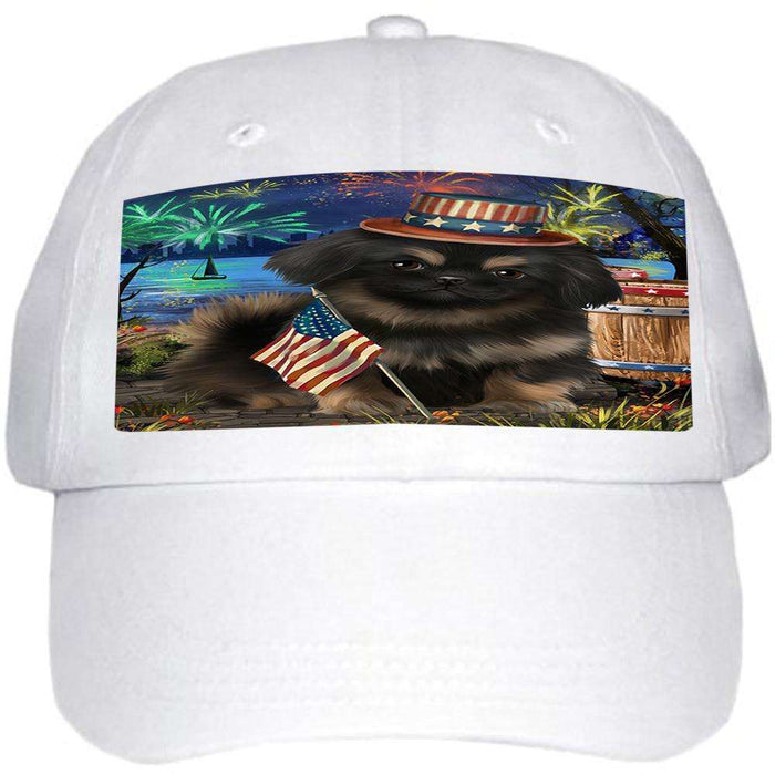 4th of July Independence Day Fireworks Pekingese Dog at the Lake Ball Hat Cap HAT57315