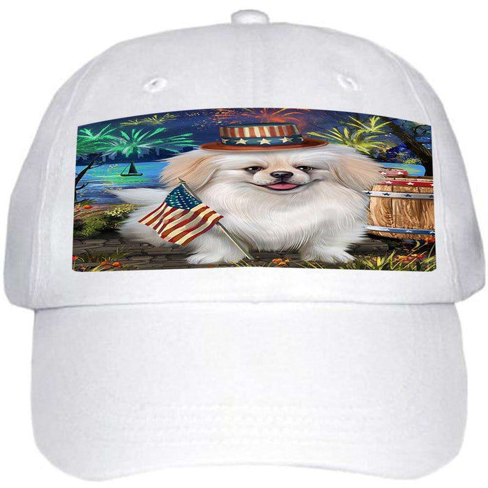 4th of July Independence Day Fireworks Pekingese Dog at the Lake Ball Hat Cap HAT57318