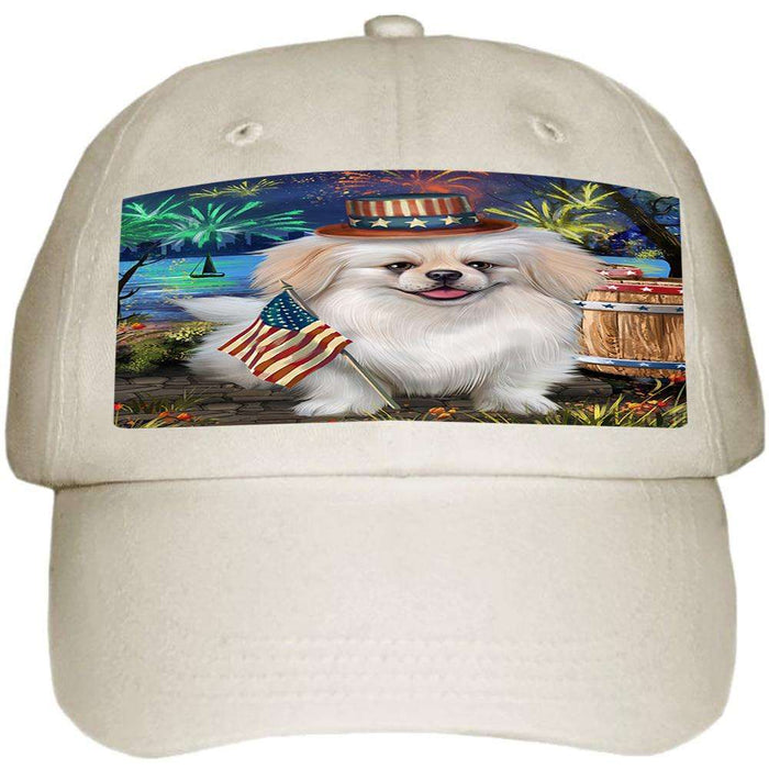 4th of July Independence Day Fireworks Pekingese Dog at the Lake Ball Hat Cap HAT57318