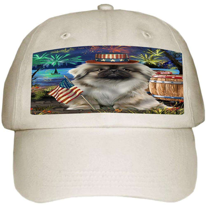 4th of July Independence Day Fireworks Pekingese Dog at the Lake Ball Hat Cap HAT57321