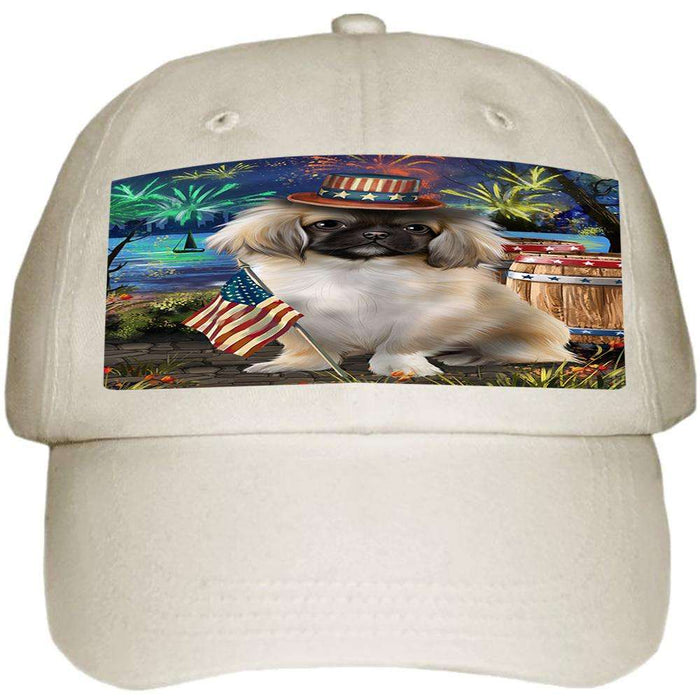 4th of July Independence Day Fireworks Pekingese Dog at the Lake Ball Hat Cap HAT57324