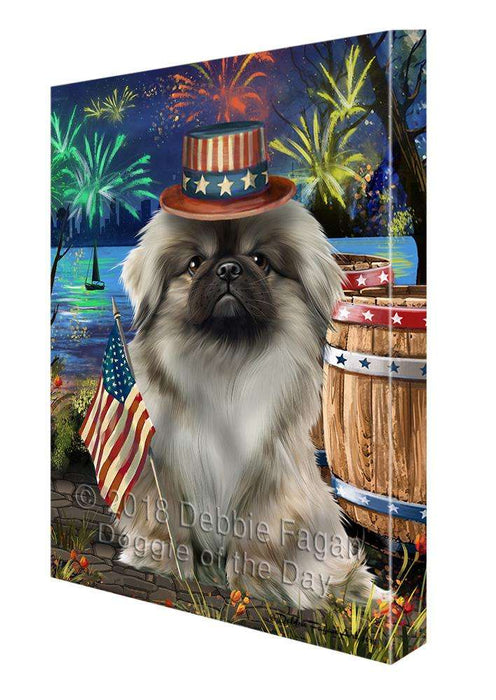 4th of July Independence Day Fireworks Pekingese Dog at the Lake Canvas Print Wall Art Décor CVS77354