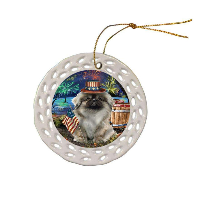 4th of July Independence Day Fireworks Pekingese Dog at the Lake Ceramic Doily Ornament DPOR51196