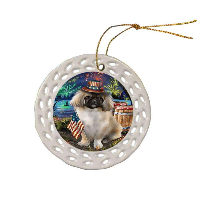4th of July Independence Day Fireworks Pekingese Dog at the Lake Ceramic Doily Ornament DPOR51197