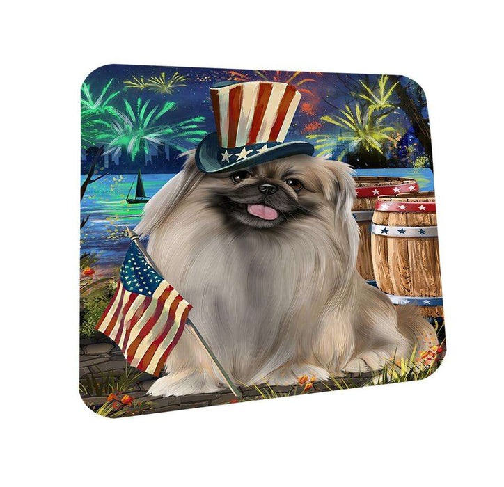 4th of July Independence Day Fireworks Pekingese Dog at the Lake Coasters Set of 4 CST51152