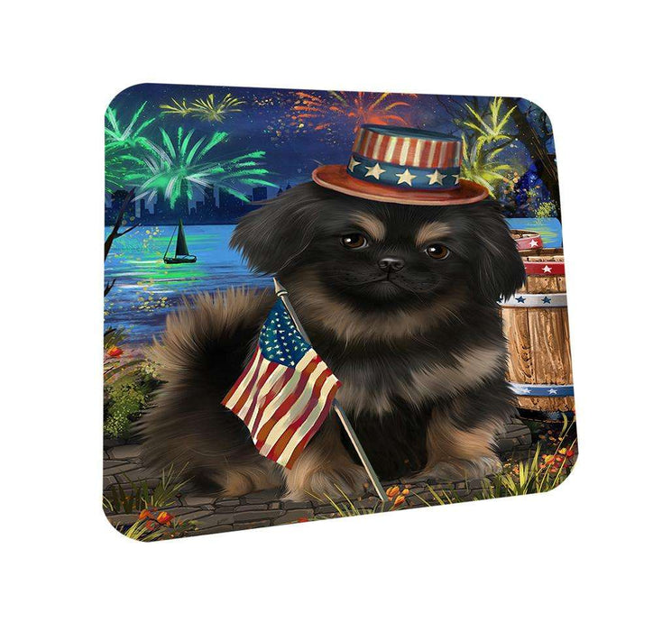 4th of July Independence Day Fireworks Pekingese Dog at the Lake Coasters Set of 4 CST51153