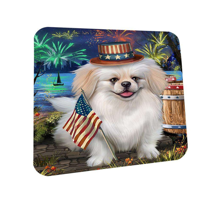 4th of July Independence Day Fireworks Pekingese Dog at the Lake Coasters Set of 4 CST51154