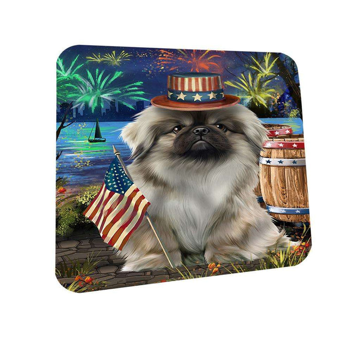 4th of July Independence Day Fireworks Pekingese Dog at the Lake Coasters Set of 4 CST51155