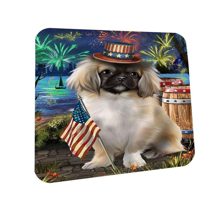 4th of July Independence Day Fireworks Pekingese Dog at the Lake Coasters Set of 4 CST51156