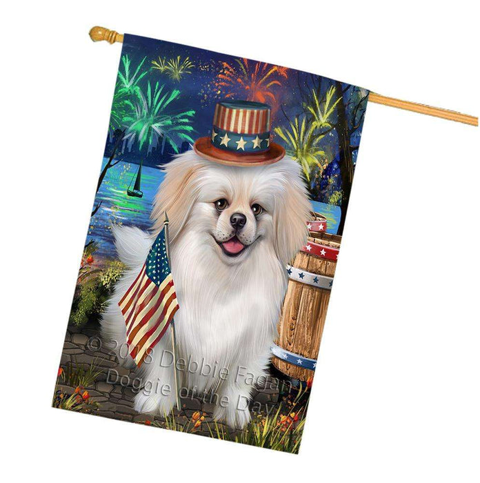 4th of July Independence Day Fireworks Pekingese Dog at the Lake House Flag FLG51253