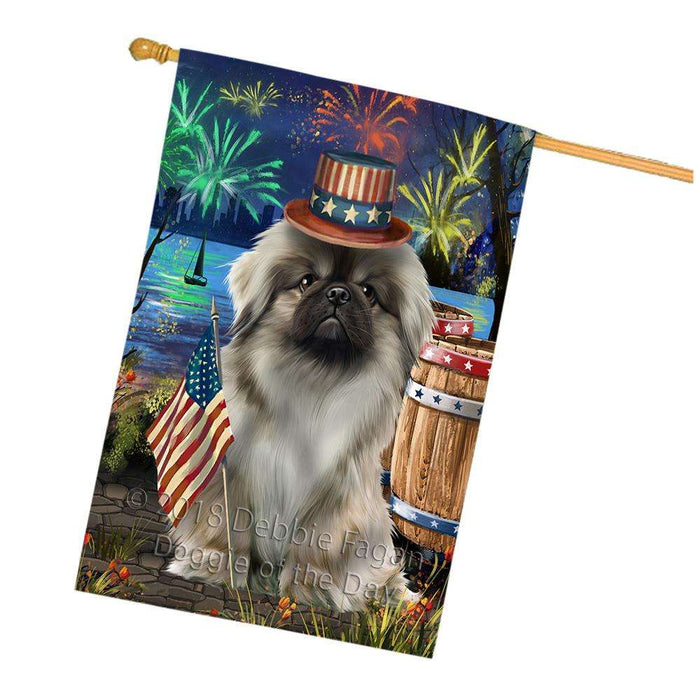 4th of July Independence Day Fireworks Pekingese Dog at the Lake House Flag FLG51254