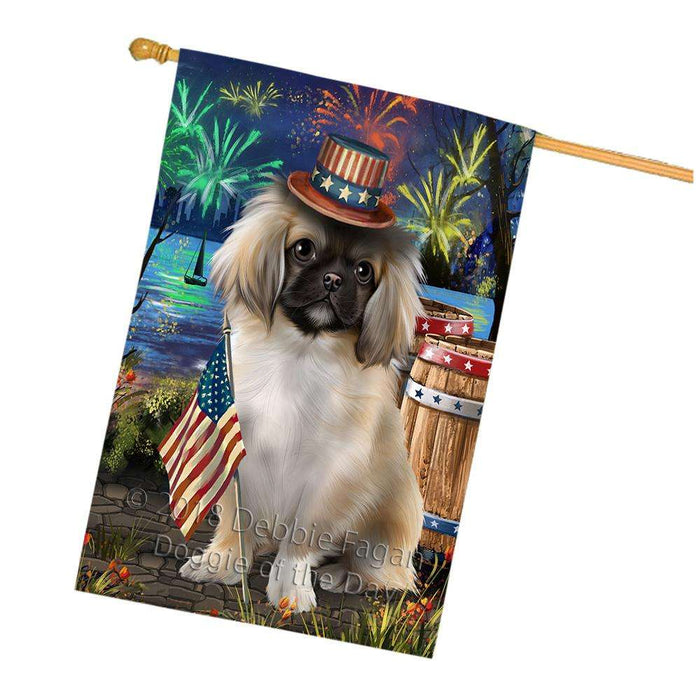 4th of July Independence Day Fireworks Pekingese Dog at the Lake House Flag FLG51255