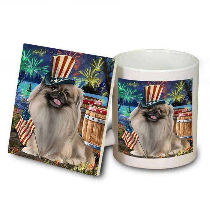 4th of July Independence Day Fireworks Pekingese Dog at the Lake Mug and Coaster Set MUC51185