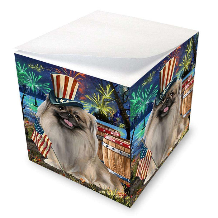 4th of July Independence Day Fireworks Pekingese Dog at the Lake Note Cube NOC51193