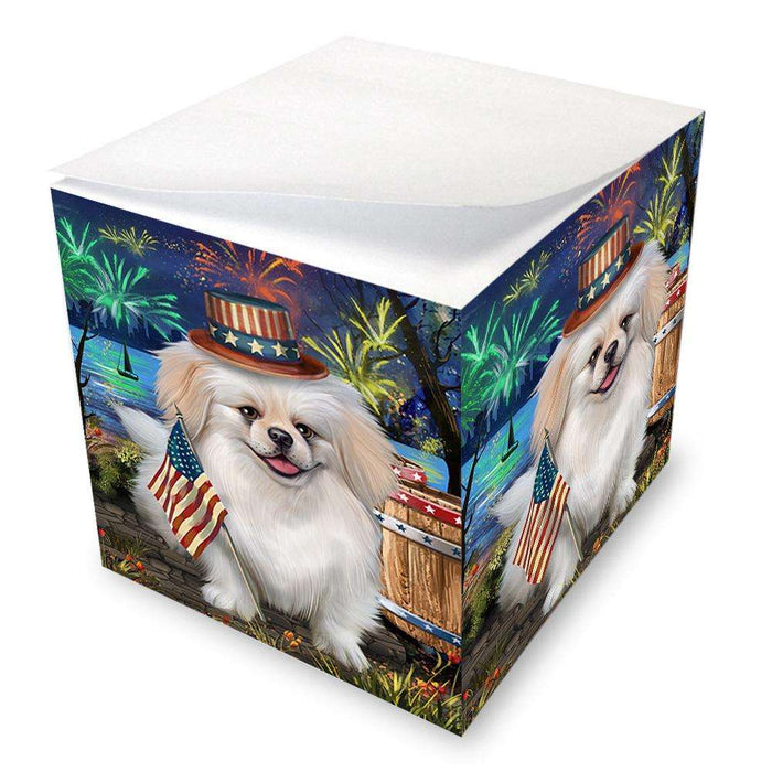 4th of July Independence Day Fireworks Pekingese Dog at the Lake Note Cube NOC51195