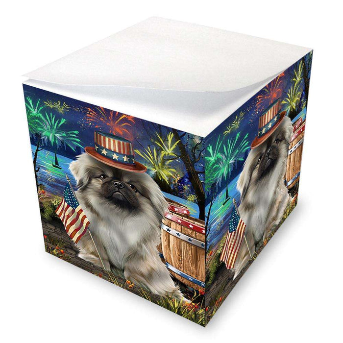 4th of July Independence Day Fireworks Pekingese Dog at the Lake Note Cube NOC51196