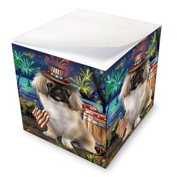 4th of July Independence Day Fireworks Pekingese Dog at the Lake Note Cube NOC51197