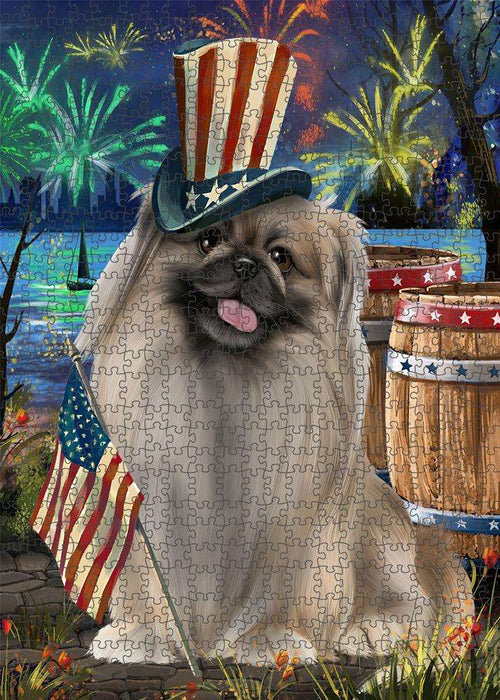4th of July Independence Day Fireworks Pekingese Dog at the Lake Puzzle with Photo Tin PUZL57441