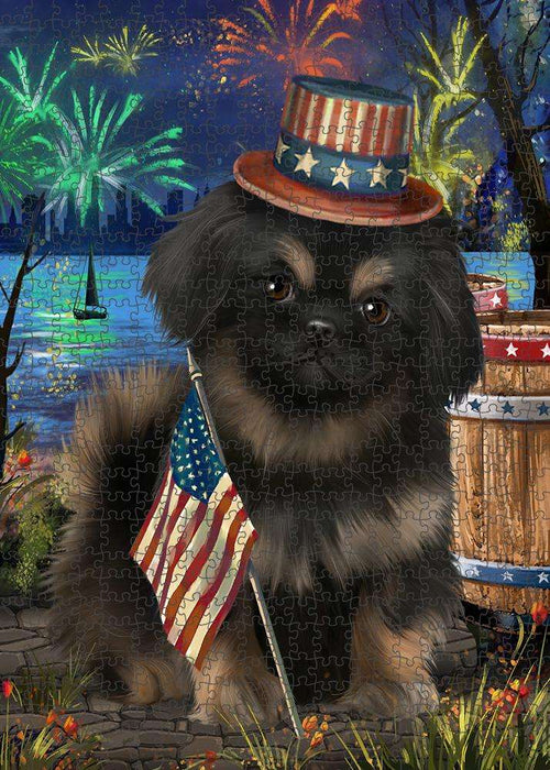 4th of July Independence Day Fireworks Pekingese Dog at the Lake Puzzle with Photo Tin PUZL57444