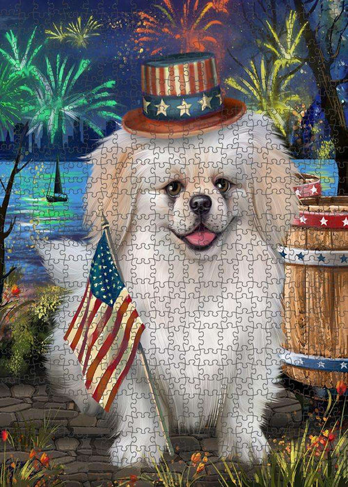 4th of July Independence Day Fireworks Pekingese Dog at the Lake Puzzle with Photo Tin PUZL57447