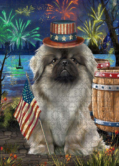 4th of July Independence Day Fireworks Pekingese Dog at the Lake Puzzle with Photo Tin PUZL57450