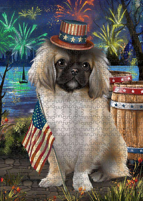 4th of July Independence Day Fireworks Pekingese Dog at the Lake Puzzle with Photo Tin PUZL57453