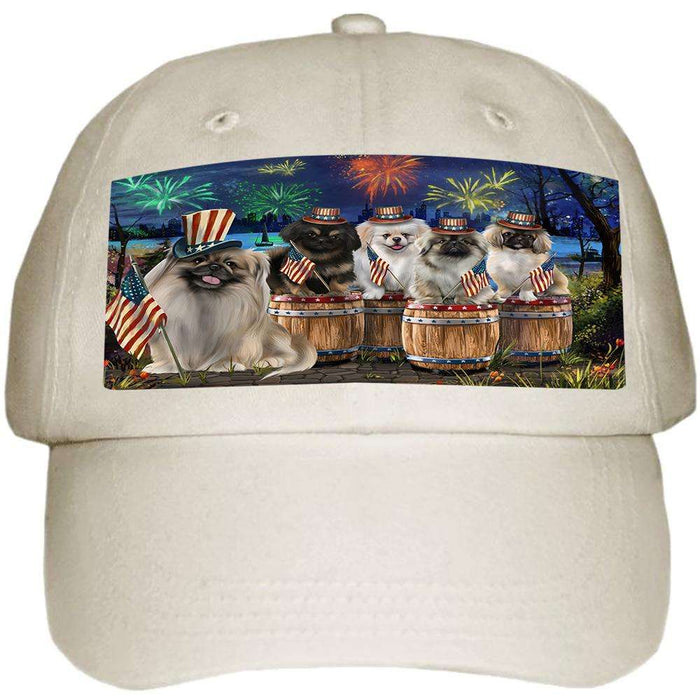4th of July Independence Day Fireworks Pekingeses at the Lake Ball Hat Cap HAT56868