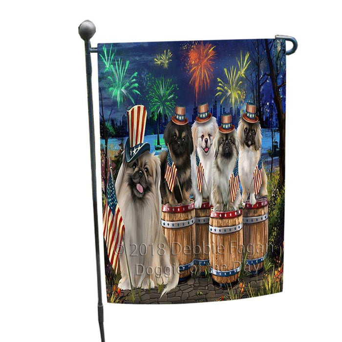 4th of July Independence Day Fireworks Pekingeses at the Lake Garden Flag GFLG50967