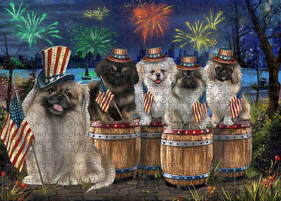 4th of July Independence Day Fireworks Pekingeses at the Lake Puzzle with Photo Tin PUZL56997