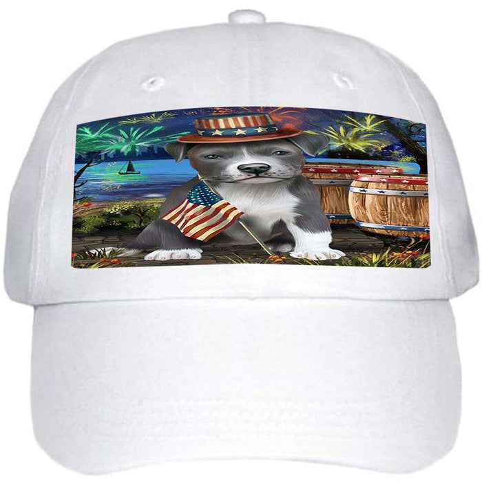 4th of July Independence Day Fireworks Pit bull Dog at the Lake Ball Hat Cap HAT57330
