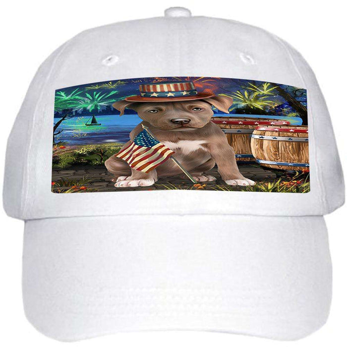 4th of July Independence Day Fireworks Pit bull Dog at the Lake Ball Hat Cap HAT57333