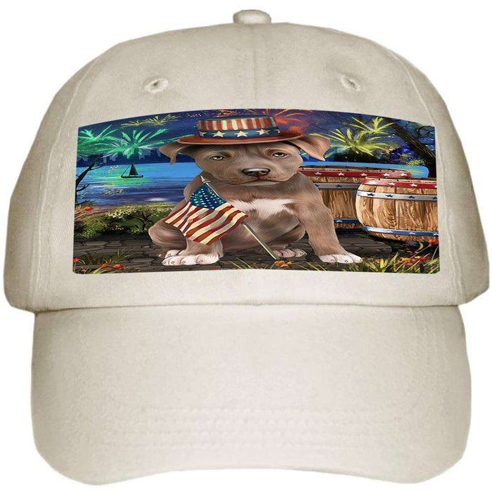 4th of July Independence Day Fireworks Pit bull Dog at the Lake Ball Hat Cap HAT57333