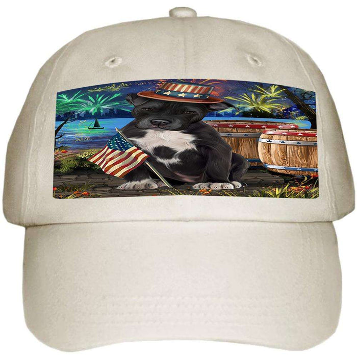 4th of July Independence Day Fireworks Pit bull Dog at the Lake Ball Hat Cap HAT57339