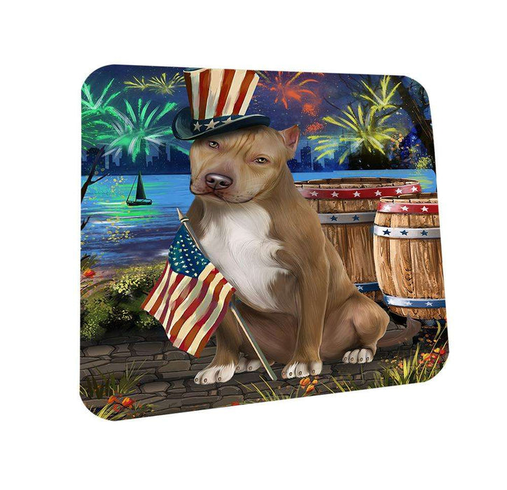 4th of July Independence Day Fireworks Pit bull Dog at the Lake Coasters Set of 4 CST51157