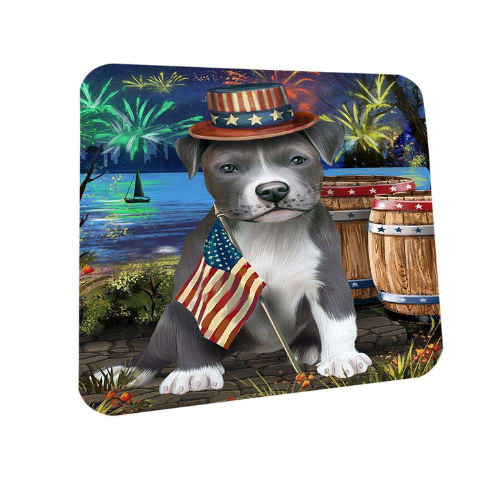 4th of July Independence Day Fireworks Pit bull Dog at the Lake Coasters Set of 4 CST51158