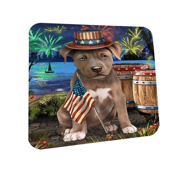 4th of July Independence Day Fireworks Pit bull Dog at the Lake Coasters Set of 4 CST51159