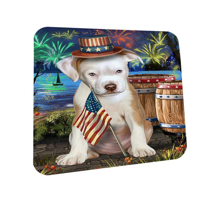 4th of July Independence Day Fireworks Pit bull Dog at the Lake Coasters Set of 4 CST51160