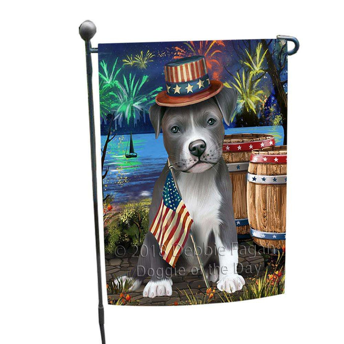 4th of July Independence Day Fireworks Pit bull Dog at the Lake Garden Flag GFLG51121