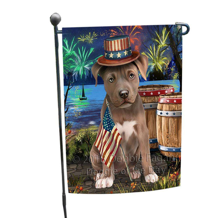 4th of July Independence Day Fireworks Pit bull Dog at the Lake Garden Flag GFLG51122
