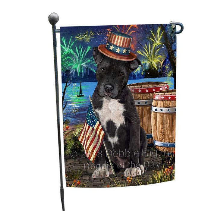 4th of July Independence Day Fireworks Pit bull Dog at the Lake Garden Flag GFLG51124