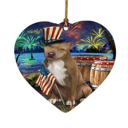 4th of July Independence Day Fireworks Pit bull Dog at the Lake Heart Christmas Ornament HPOR51198