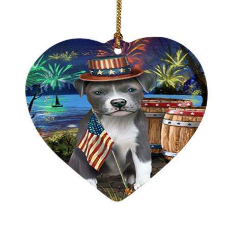 4th of July Independence Day Fireworks Pit bull Dog at the Lake Heart Christmas Ornament HPOR51199