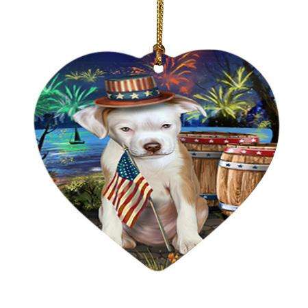 4th of July Independence Day Fireworks Pit bull Dog at the Lake Heart Christmas Ornament HPOR51201